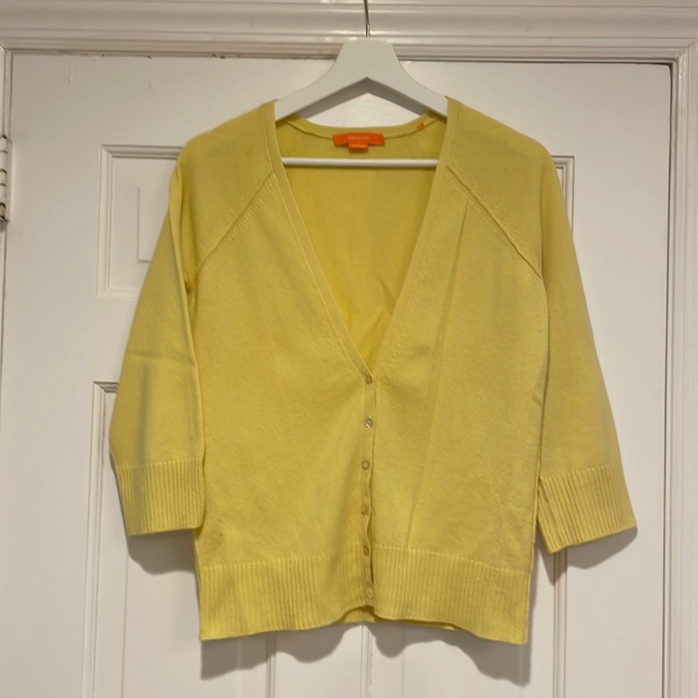 Yellow cashmere cardigan sweater